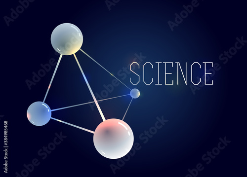 Molecules vector abstract background, 3D dimensional science chemistry and physics theme design element, atoms and particles micro nano scientific illustration.