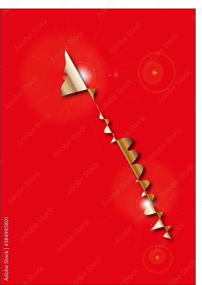 Abstract image of a golden ribbon of serpentine on a red background. Abstract image of a golden ribbon of serpentine on a red background.