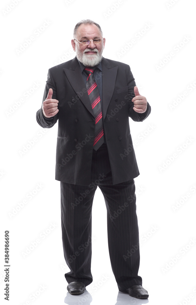 successful businessman showing thumbs up. isolated on a white successful businessman showing thumbs up. isolated on a white