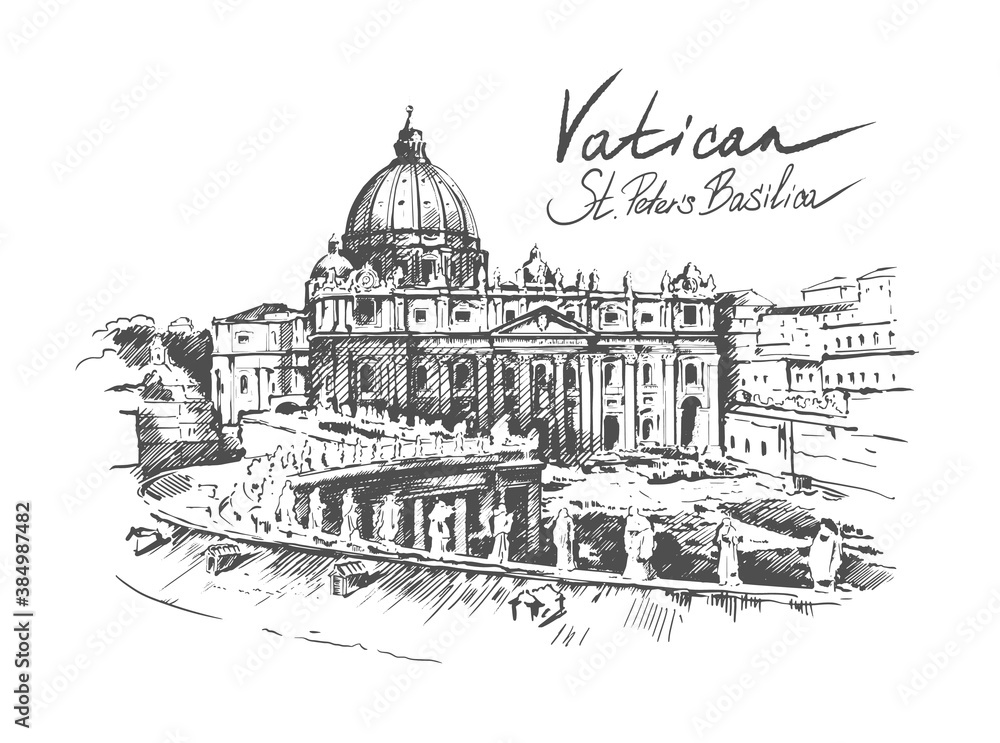 Hand drawn sketch of Vatican.
St. Peter’s Basilica.
