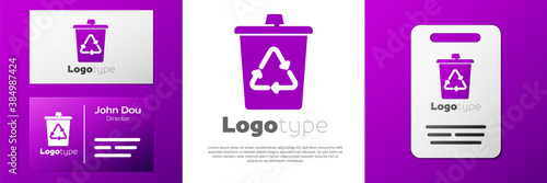 Logotype Recycle bin with recycle symbol icon isolated on white background. Trash can icon. Garbage bin sign. Recycle basket sign. Logo design template element. Vector.