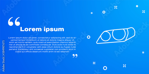 White line Car headlight icon isolated on blue background. Vector Illustration.