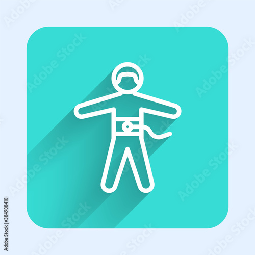 White line Bungee jumping icon isolated with long shadow. Green square button. Vector Illustration.