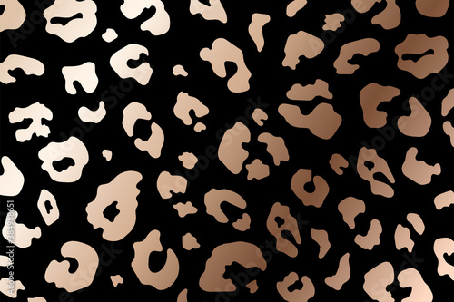 Vector Trendy abstract rose gold leopard horizontal background. Wild animal cheetah skin metallic bronze texture on black background for fashion print design, cover, wallpaper, flyer, social media