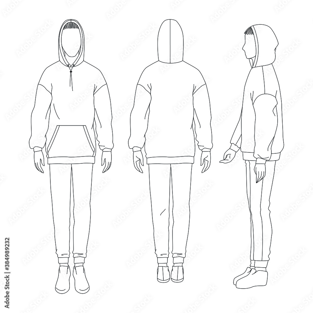 Vector sports suit with pants and hoodie. Technical drawing of man's ...