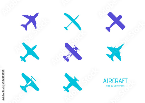 Aircraft - vector icon set on white background.