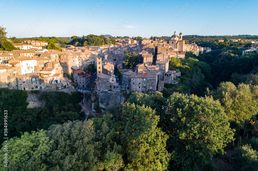 Aerial view of Ronciglione a village in Viterbo. Street houses and a beautiful landscape Aerial view of Ronciglione a village in Viterbo. Street houses and a beautiful landscape