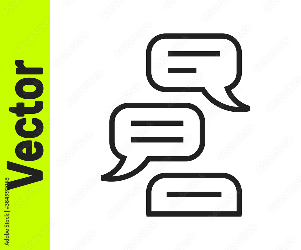 Black line Speech bubble chat icon isolated on white background. Message icon. Communication or comment chat symbol. Vector.