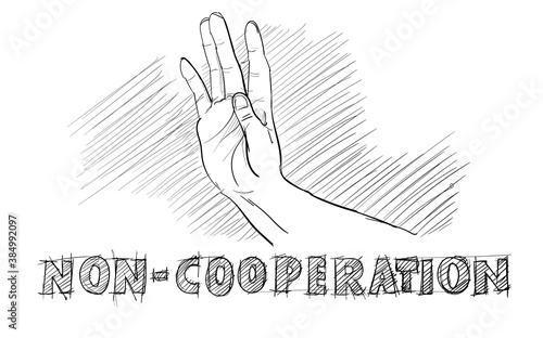 Non cooperation reject palm gesture hand drawing sketch white isolated background