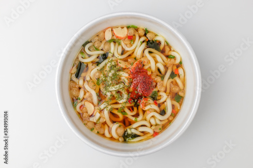 Soup udon on white background