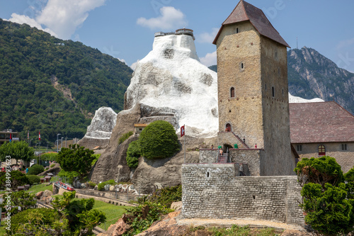 Melide / Switzerland - June 21, 2020: A view of Swissminiatur, open-air miniature park placed in Melide, on the shore of Lake Lugano, Melide, Lugano, Switzerland, Europe.