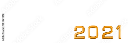 Happy new year 2021. Numbers 2021 with a gold texture, on an isolated white background. New year's holiday concept, copyspace, banner