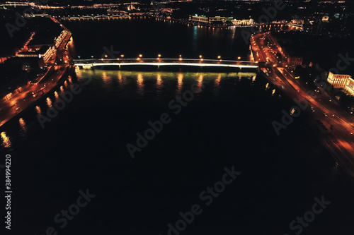 Fototapeta Naklejka Na Ścianę i Meble -  Aerial Townscape of Saint Petersburg City at Night. Kalininsky District