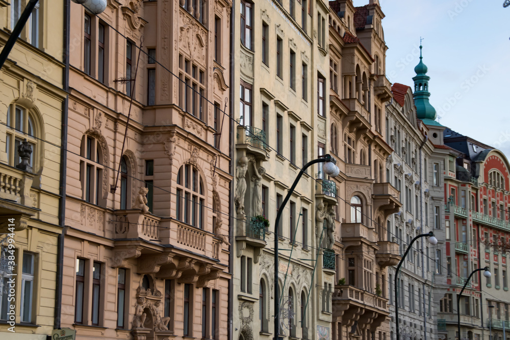 Prague facades and bell tower