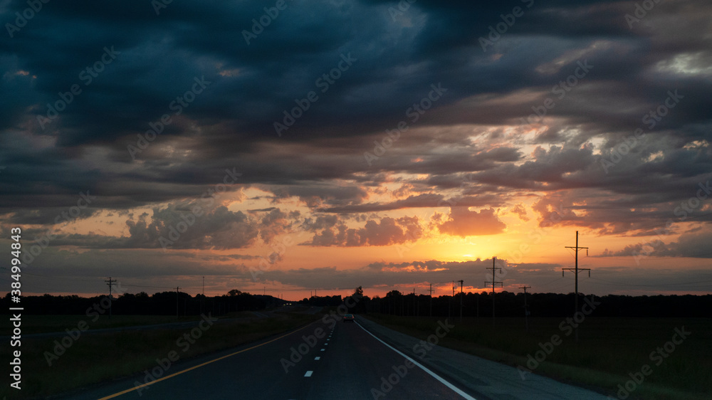 Sunrise or Sunset on the highway