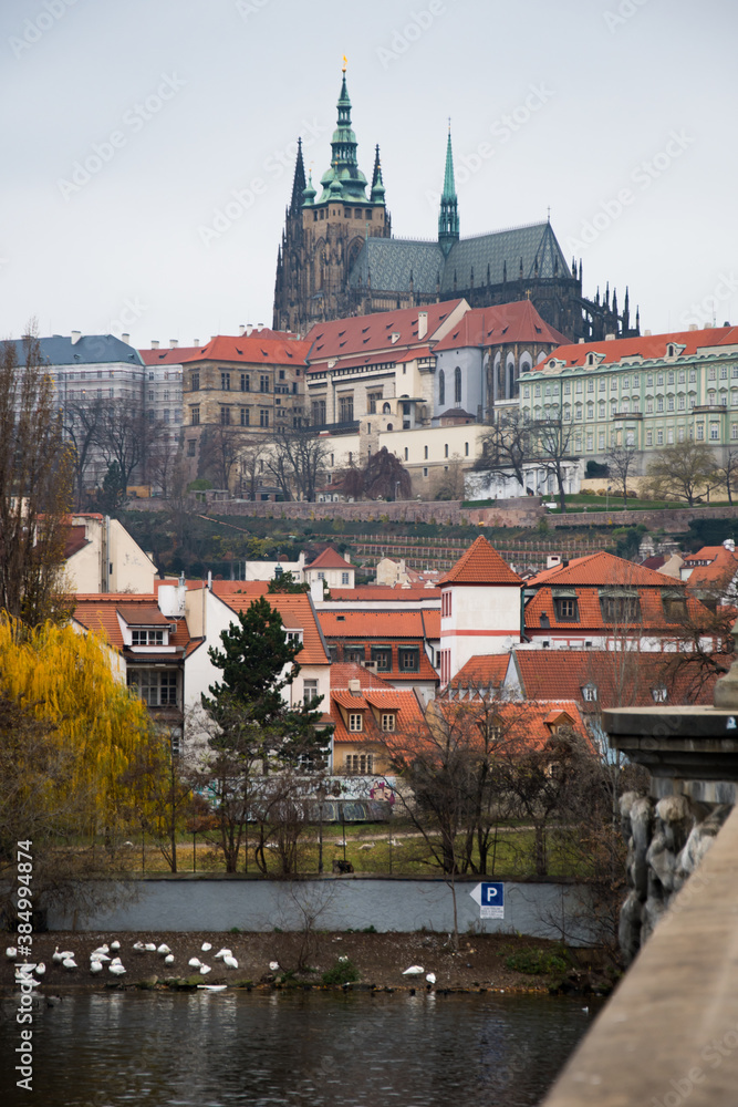 Obraz premium Vltava River and Prague Castle upon a hill