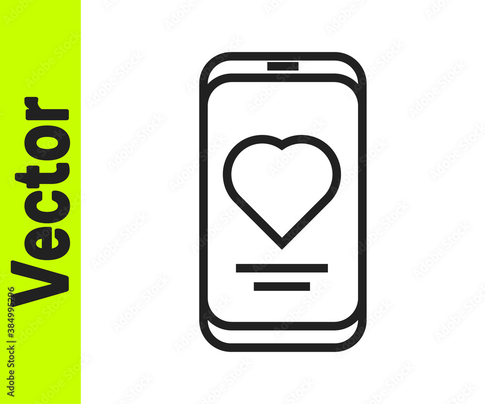 Black line Smartphone with heart rate monitor function icon isolated on white background. Vector. Black line Smartphone with heart rate monitor function icon isolated on white background. Vector.