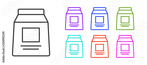 Black line Sports nutrition bodybuilding proteine power drink and food icon isolated on white background. Set icons colorful. Vector.