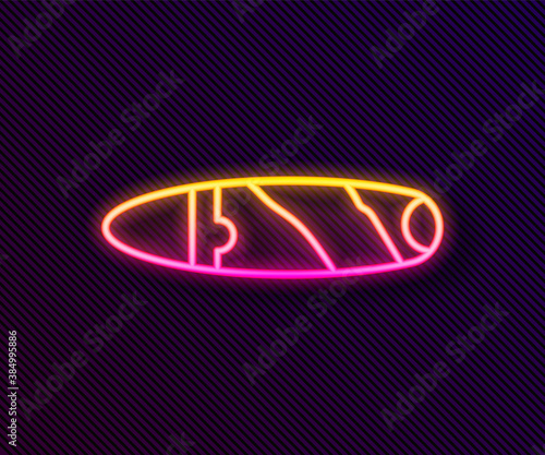 Glowing neon line Cigar icon isolated on black background. Vector.