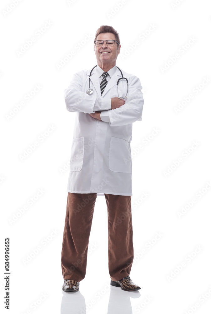 full- length . smiling doctor with a stethoscope looking at the camera full- length . smiling doctor with a stethoscope looking at the camera
