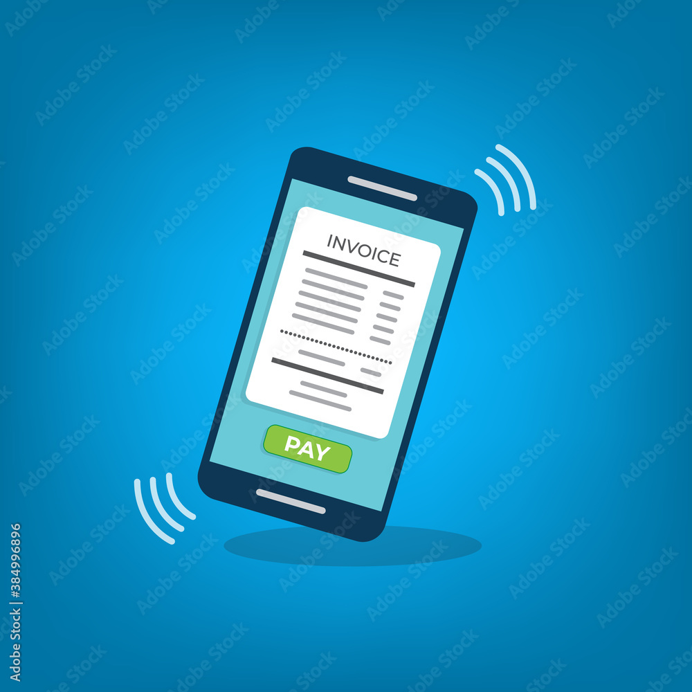 Notification on financial transaction. Smartphone with electronic bill. Vector illustration Notification on financial transaction. Smartphone with electronic bill. Vector illustration