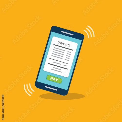 Notification on financial transaction. Smartphone with electronic bill. Vector illustration