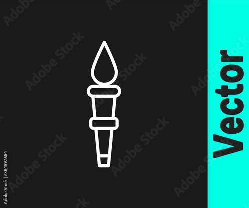 White line Torch flame icon isolated on black background. Symbol fire hot, flame power, flaming and heat. Vector. © Kostiantyn