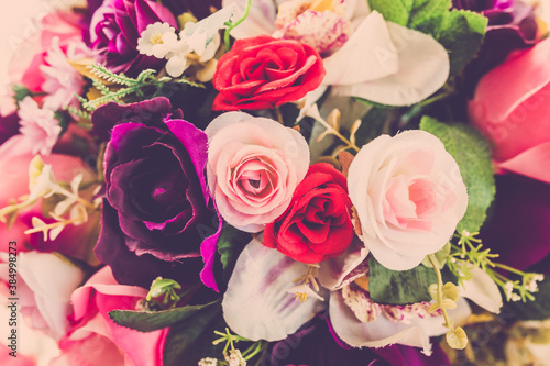 valentine day background, wedding bouquet roses flower close up in retro filter