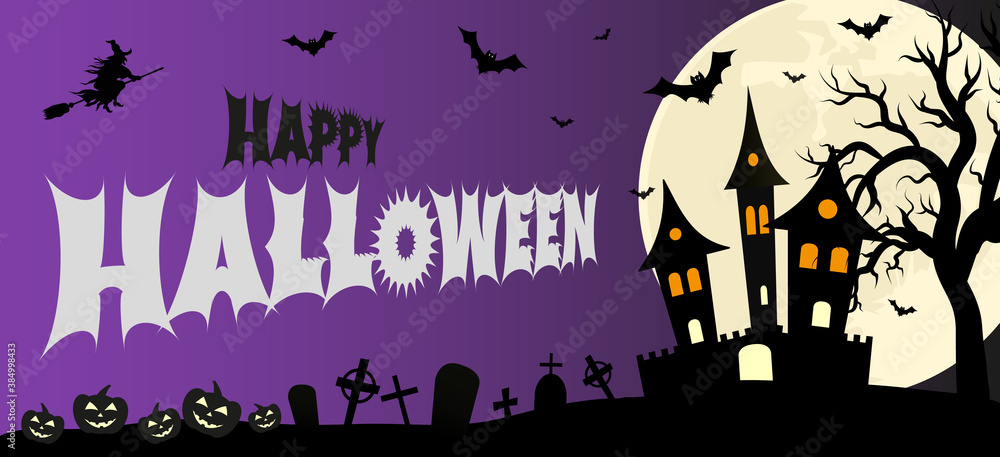 Halloween vector illustration.Banner,background with Happy Halloween lettering.Graphic element for greeting cards,invitation,poster or website.