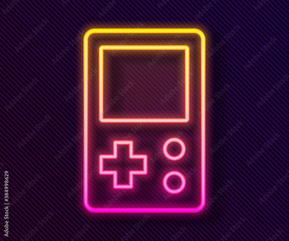Glowing neon line Portable tetris electronic game icon isolated on black  background. Vintage style pocket brick game. Interactive playing device.  Vector. Stock Vector | Adobe Stock
