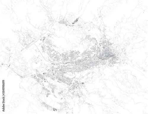 Satellite view of Sarajevo the capital and largest city of Bosnia and Herzegovina. Map streets and buildings of the city