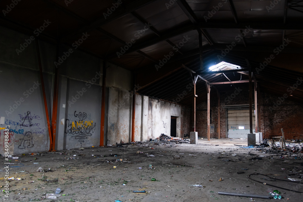 Interiors of abandoned industrial halls in Żyrardów.