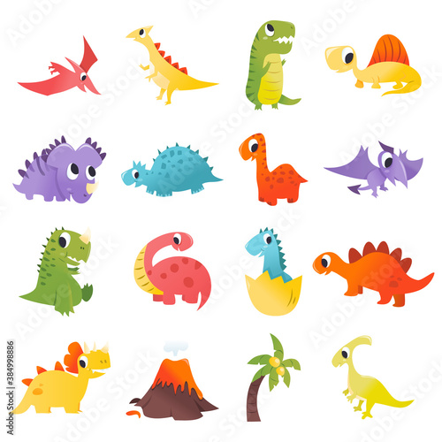 Fototapeta Naklejka Na Ścianę i Meble -  Super Cute Cartoon Dinosaurs Set