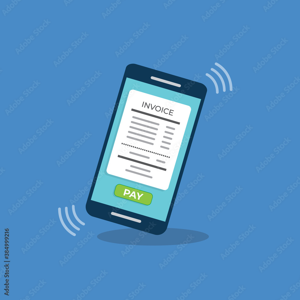 Notification on financial transaction. Smartphone with electronic bill. Vector illustration Notification on financial transaction. Smartphone with electronic bill. Vector illustration