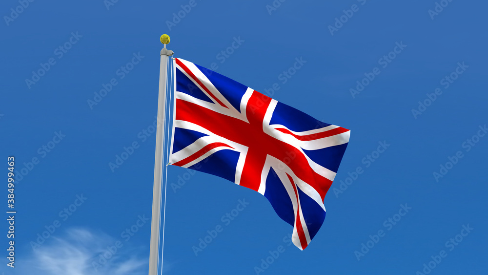 Flag Country 3D Rendering Waving, fluttering against the background of the blue sky with silver pole