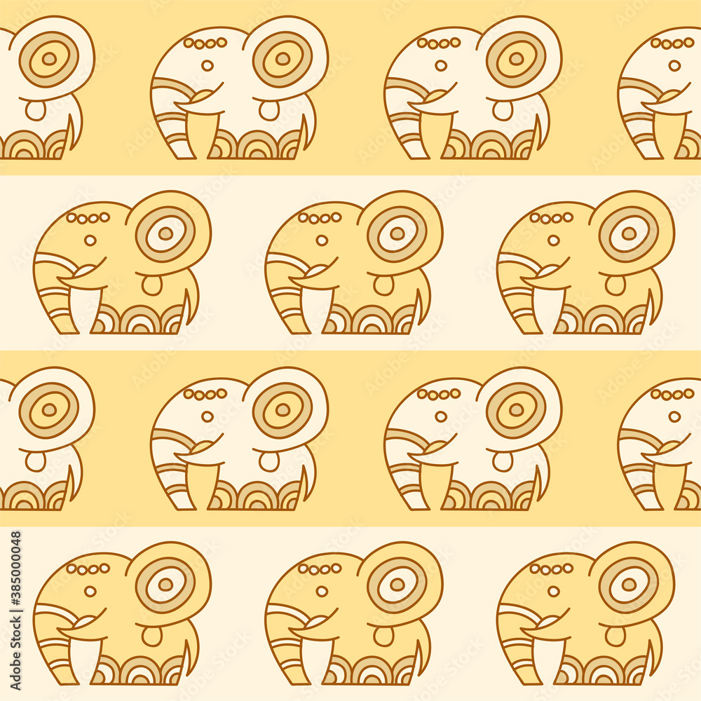 Vector seamless pattern with elephants in ethnic style. Tribal endless ornament with stripes for your design in warm pastel colors. For textile, wallpapers, wrapping paper Vector seamless pattern with elephants in ethnic style. Tribal endless ornament with stripes for your design in warm pastel colors. For textile, wallpapers, wrapping paper