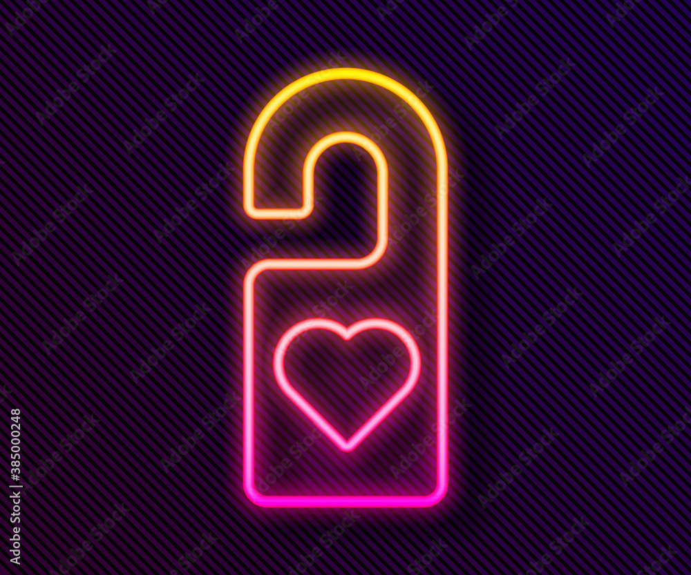 Glowing neon line Please do not disturb with heart icon isolated on black background. Hotel Door Hanger Tags. Vector. Glowing neon line Please do not disturb with heart icon isolated on black background. Hotel Door Hanger Tags. Vector.