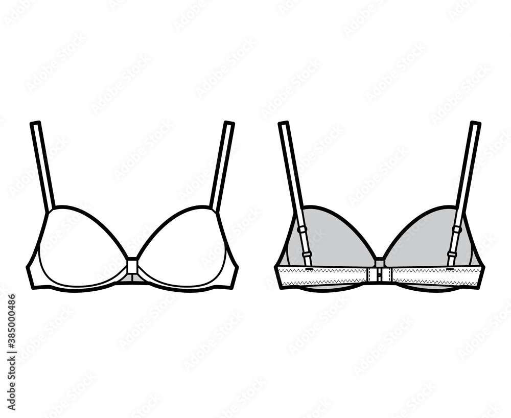 Bra contour molded cup lingerie technical fashion illustration with