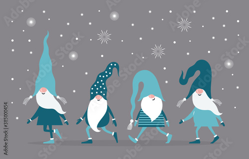 Christmas card. Cute Gnomes, Tomte or Nisse or Tonttu. Happy New Year. Merry Christmas. Seasons Greetings.	
