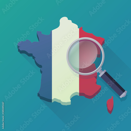 Carte de la France au couleur du drapeau à la loupe (flat design)