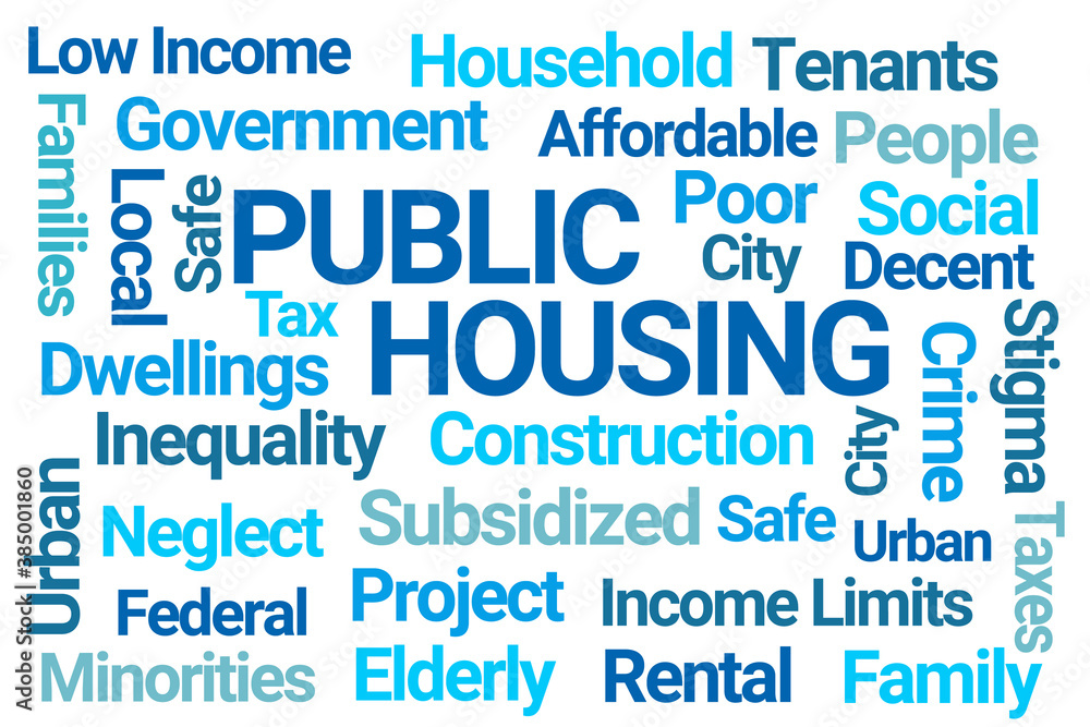 Public Housing Blue Word Cloud on White Backgrounds Public Housing Blue Word Cloud on White Backgrounds