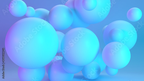 floating plastic spheres iridescent 3d render stodio light blue background inflatable bubbles photo