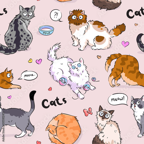 Cute seamless cat pattern design