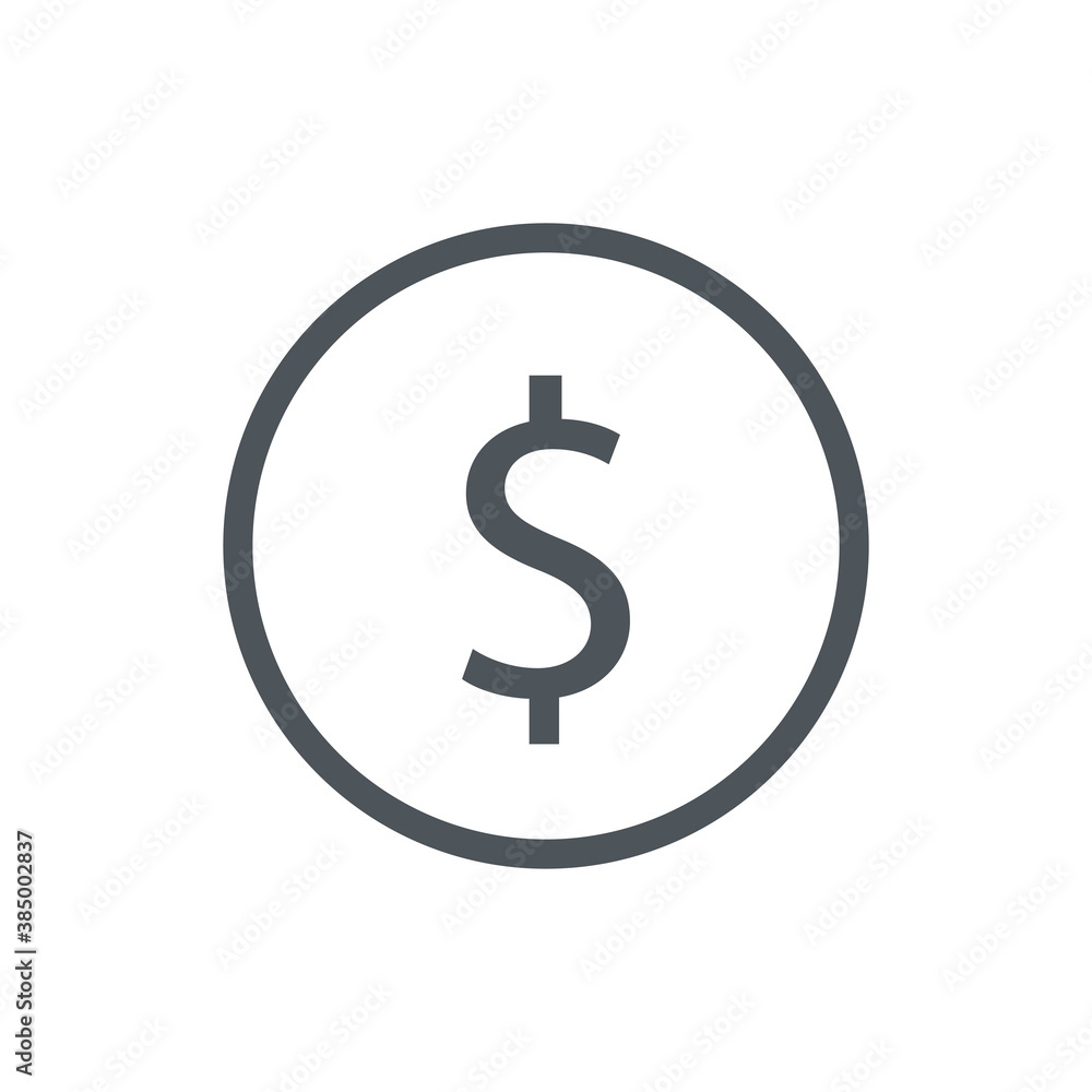 Coin icon with dollar sign as a symbol of money. Vector flat design illustration Coin icon with dollar sign as a symbol of money. Vector flat design illustration