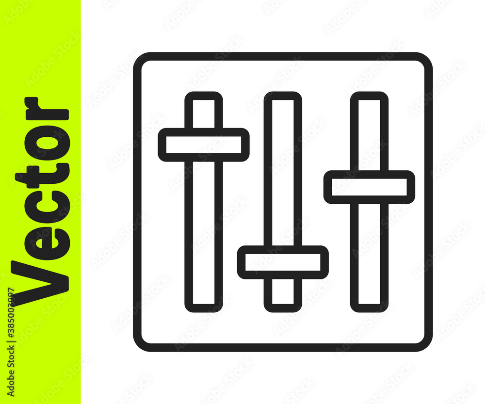 Black line Sound mixer controller icon isolated on white background. Dj equipment slider buttons. Mixing console. Vector. Black line Sound mixer controller icon isolated on white background. Dj equipment slider buttons. Mixing console. Vector.