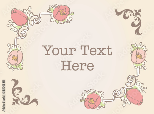 チューリップの花を使ったアンティークな装飾フレームと装飾エレメント。ベクター素材