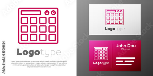 Logotype line Drum machine music producer equipment icon isolated on white background. Logo design template element. Vector.