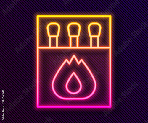Glowing neon line Open matchbox and matches icon isolated on black background. Vector.