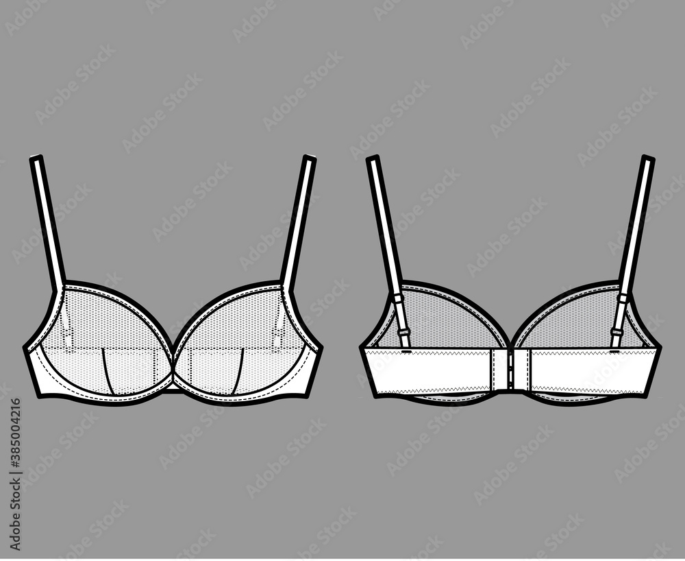 Sheer Bra lingerie technical fashion illustration with adjustable ...