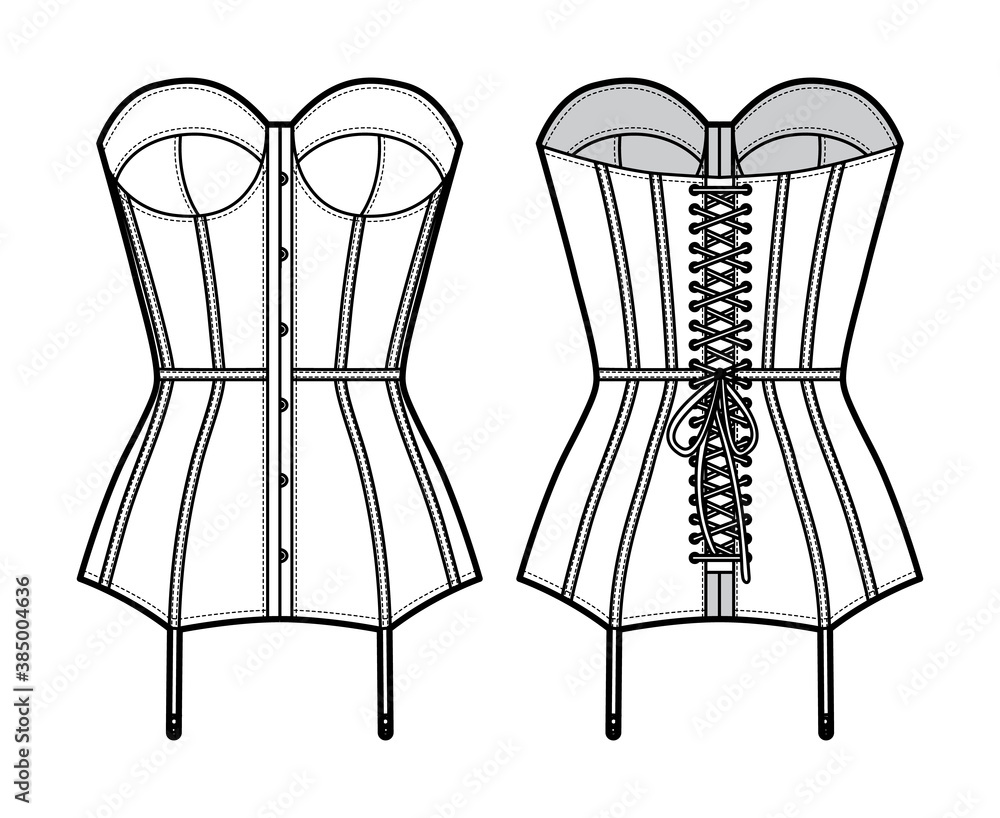 Torsolette basque bustier lingerie technical fashion illustration with ...